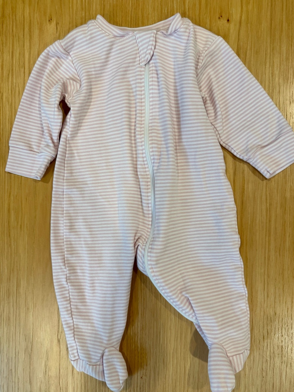Kissy Kissy Pima Cotton Pink & White Striped Footed Zipper Onesie, size 3-6m